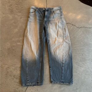 Zara Blue and White Boyfriend Jeans